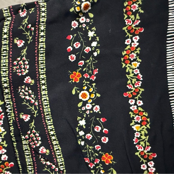 LOFT Black Floral Stripe Ruffle-Hem Shorts - Picture 4 of 4